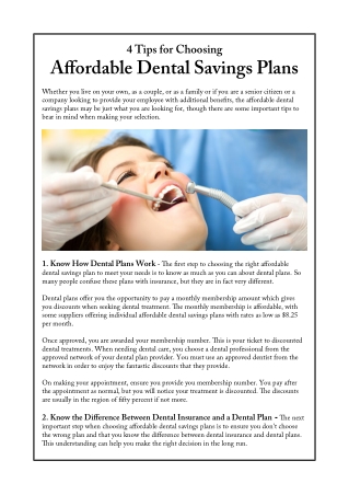 4 Tips for Choosing Affordable Dental Savings Plans