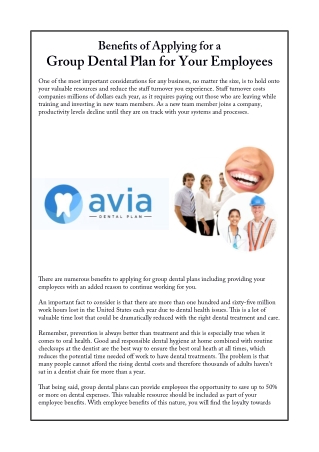 Benefits of Applying for a Group Dental Plan for Your Employees