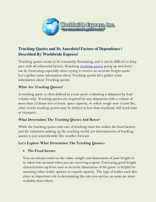 Trucking Quotes and Its Anecdotal Factors of Dependence | Described By Worldwide Express!