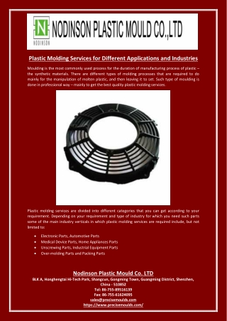 Plastic Molding Services for Different Applications and Industries