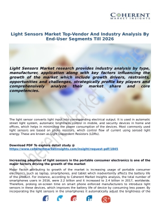 Light Sensors Market Top-Vendor And Industry Analysis By End-User Segments Till 2026