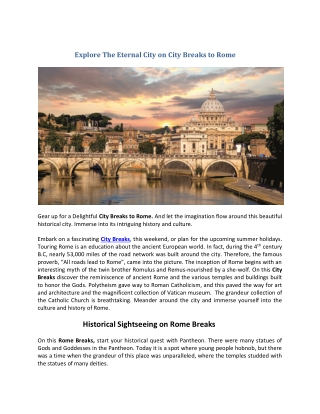 Explore The Eternal City on City Breaks to Rome