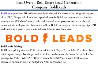 Best Overall Real Estate Lead Generation Company: BoldLeads
