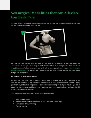 Nonsurgical Modalities that can Alleviate Low Back Pain