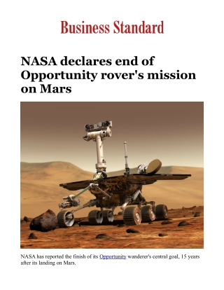 NASA declares end of Opportunity rover's mission on Mars