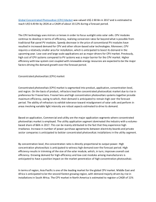 Global Concentrated Photovoltaic (CPV) Market