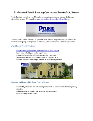 Professional Prusik Painting Contractors Eastern MA, Boston