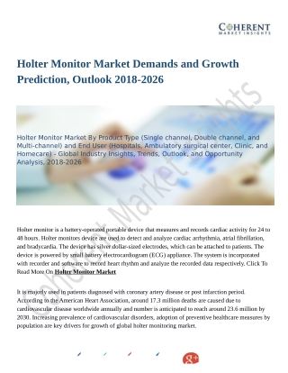 Holter Monitor Market Foresees Skyrocketing Growth in the Coming Years 2018-2026