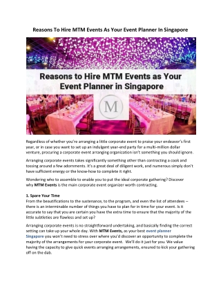 Reasons To Hire MTM Events As Your Event Planner In Singapore