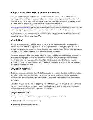 Things to Know about Robotic Process Automation