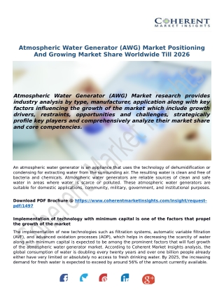 Atmospheric Water Generator (AWG) Market Positioning And Growing Market Share Worldwide Till 2026