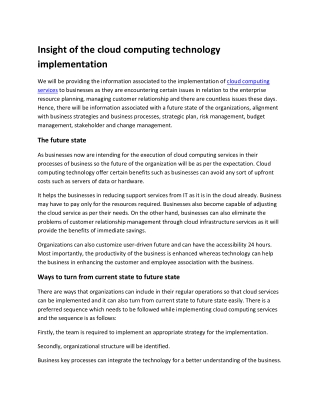 Insight of the cloud computing technology implementation