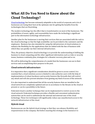 What All Do You Need to Know about the Cloud Technology?