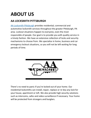 AA Locksmiths Pittsburgh