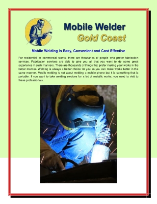 Mobile Welding Is Easy, Convenient and Cost Effective