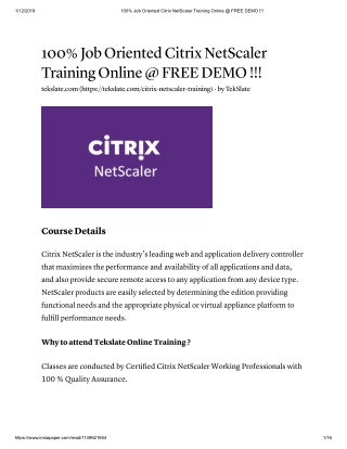 Citrix NetScaler Training in India & USA - FREE DEMO
