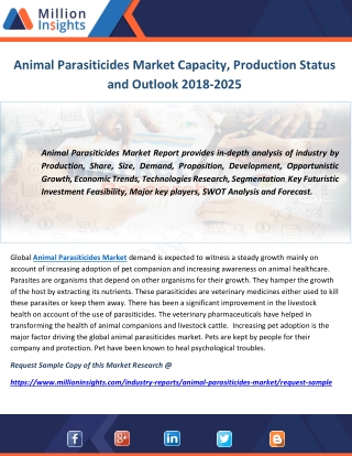 Animal Parasiticides Market Capacity, Production Status and Outlook 2018-2025