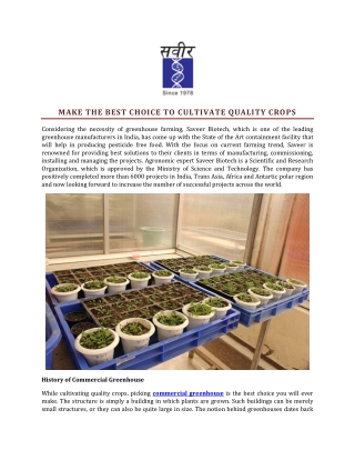 MAKE THE BEST CHOICE TO CULTIVATE QUALITY CROPS