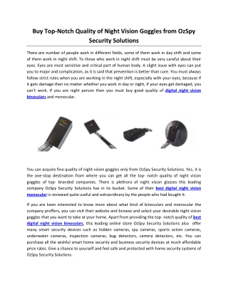 Buy Top-Notch Quality of Night Vision Goggles from OzSpy Security Solutions