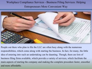 Workplace Compliance Services - Business Filing Services: Helping Entrepreneurs More Convenient Way