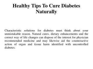 Healthy Tips To Cure Diabetes Naturally