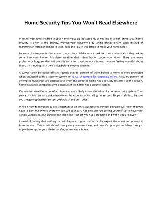 Home Security Tips You Won't Read Elsewhere