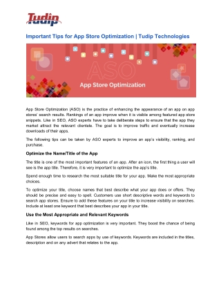 Important Tips for App Store Optimization | Tudip Technologies