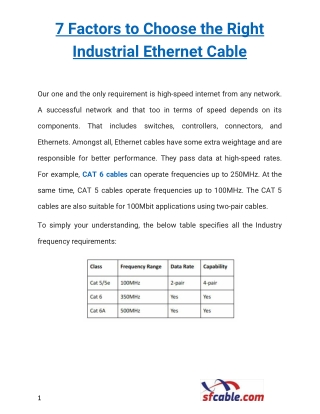 7 Factors to Choose the Right Industrial Ethernet Cable