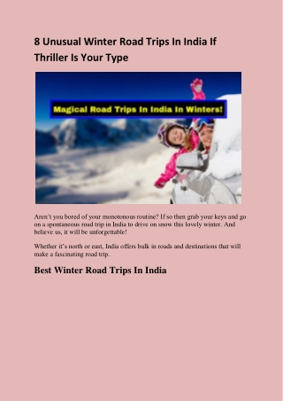 8 Unusual Winter Road Trips In India If Thriller Is Your Type
