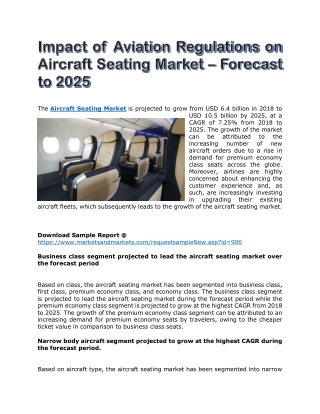 Impact of Aviation Regulations on Aircraft Seating Market – Forecast to 2025