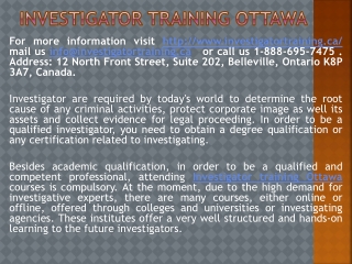 Investigator training Ottawa