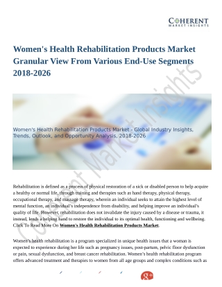 Women's Health Rehabilitation Products Market Growing at Steady CAGR to 2026