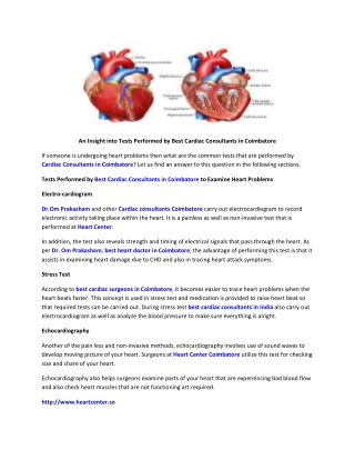 An Insight into Tests Performed by Best Cardiac Consultants in Coimbatore