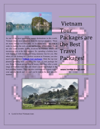 Vietnam Tour Packages are the Best Travel Packages!