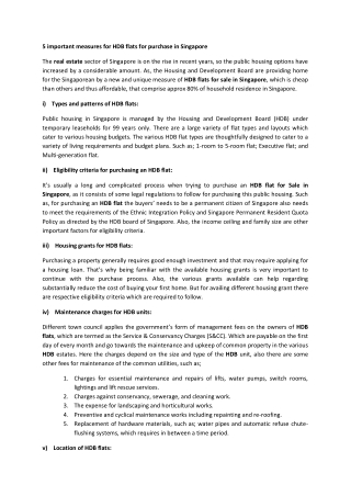 5 important measures for HDB flats for purchase in Singapore