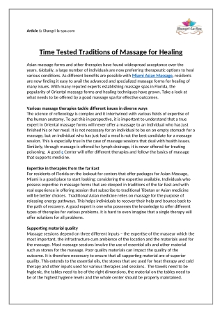 Time Tested Traditions of Massage for Healing