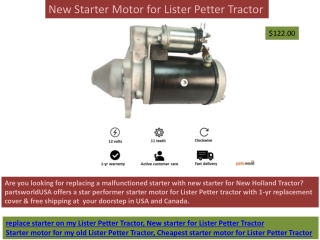New Starter Motor for Lister Petter Tractor