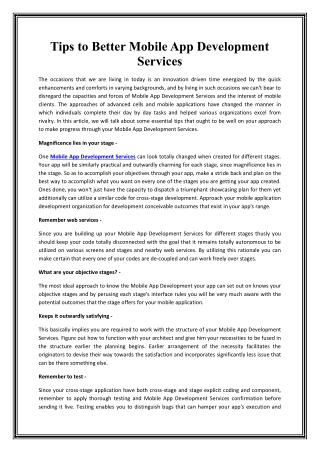 Tips to Better Mobile App Development Services