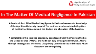 In The Matter Of Medical Negligence In Pakistan