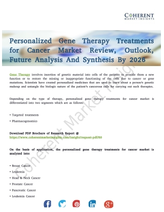 Personalized Gene Therapy Treatments for Cancer Market Growth Analysis Till 2026