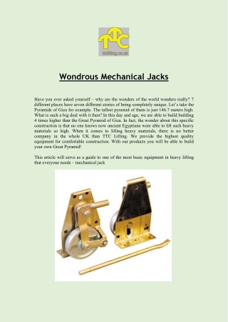 Wondrous mechanical jacks