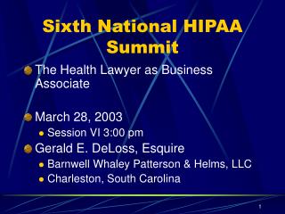 Sixth National HIPAA Summit