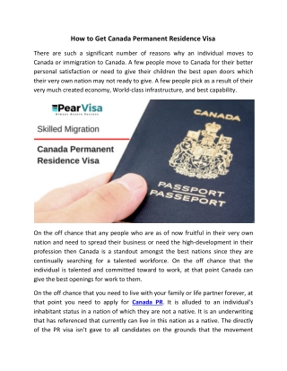 How to Get Canada Permanent Residence Visa