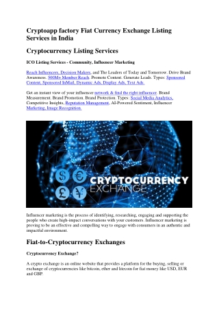 Cryptoapp factory Fiat Currency Exchange Listing Services in India