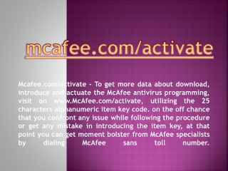 MCAFEE.COM/ACTIVATE- MCAFEE ANTIVIRUS PRODUCT SETUP