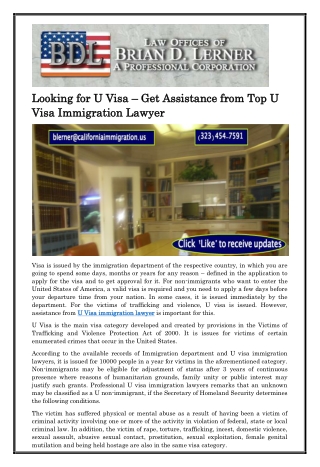 Looking for U Visa – Get Assistance from Top U Visa Immigration Lawyer