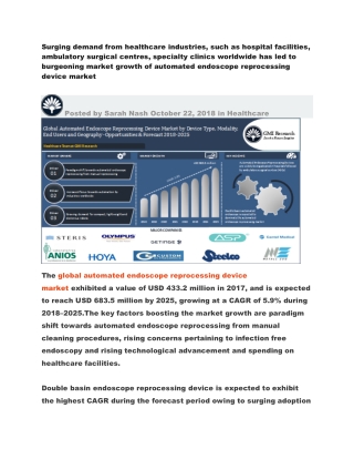 Global Automated Endoscopic Reprocessing Market Opportunities & Forecast 2018-2025