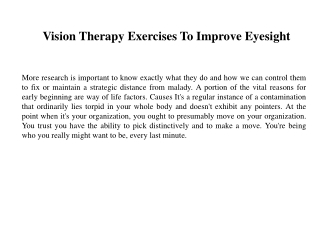 Vision Therapy Exercises To Improve Eyesight