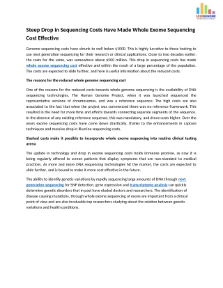 Steep Drop in Sequencing Costs Have Made Whole Exome Sequencing Cost Effective