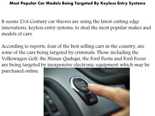 Most Popular Car Models Being Targeted By Keyless Entry Systems
